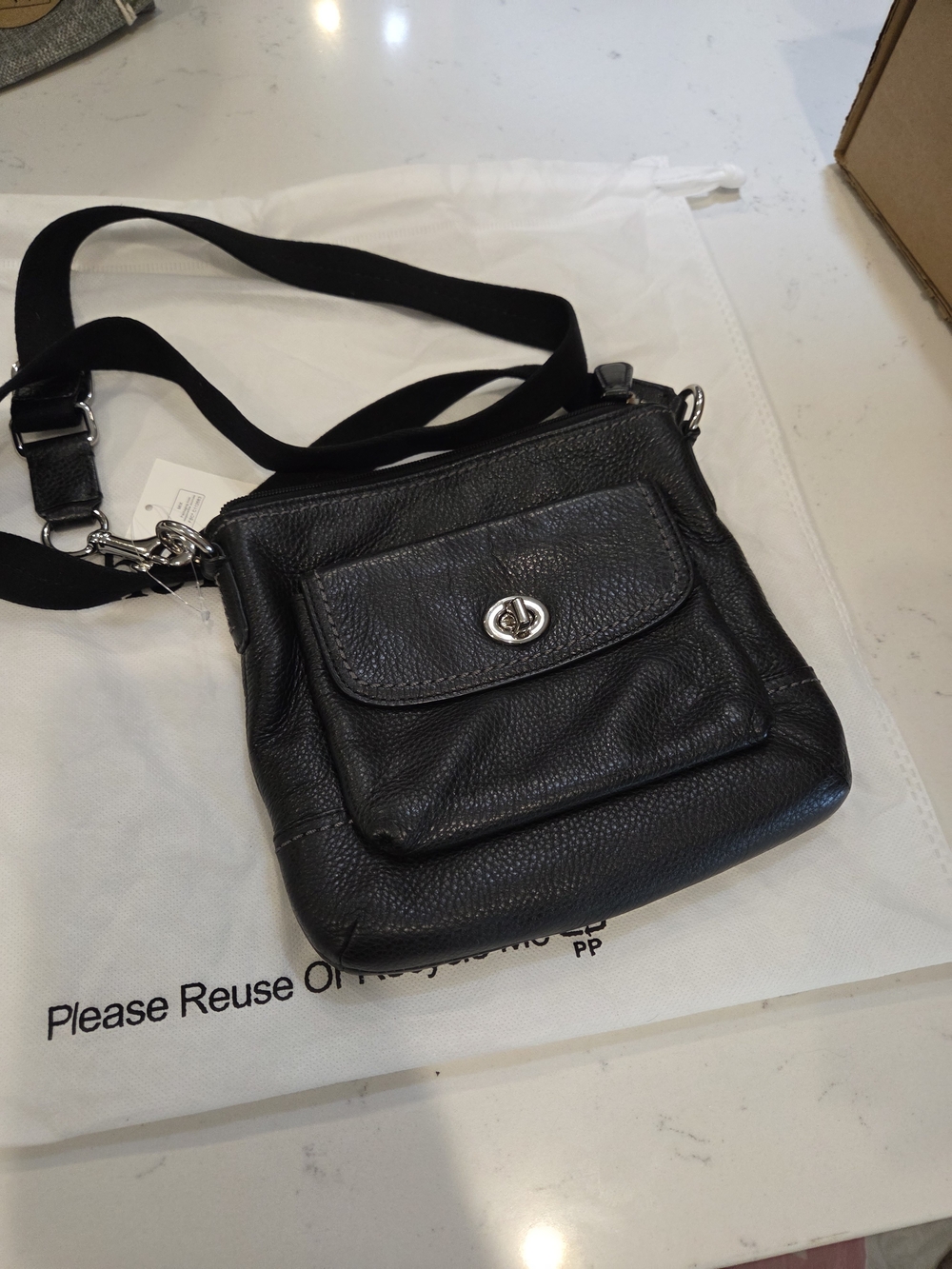 Y2K Coach Black Pebbled Leather Crossbody Bag with Front Flap Pocket